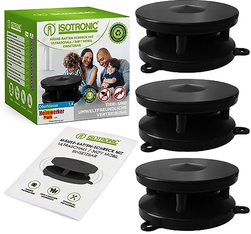 ISOTRONIC Mice Repeller, 3 pieces deterrent to protect you house, garden and car, scarer for mouse, rat, rodents
