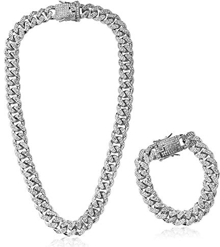 BHGT Hip Hop Armband Kette Set Hip Hop Iced Out Kette Panzerkette Herren Diamond Miami kubanische Gliederkette Armband für Männer Junge Frauen