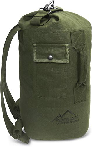 Seesack Canvas Rucksack - 30 Liter - 100% Naturfaser Baumwolle mit Schultergurten und extra Tragegriff Farbe Oliv
