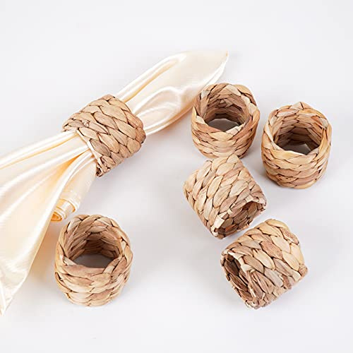 Juego de 6 servilleteros tejidos hechos a mano por jacinto de agua natural, servilleteros de tela para fiestas, bodas, suministros para decoración de mesa de cena
