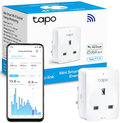 Tapo P110 Smart Plug with Energy Monitoring, Schedule & Timer, Away Mode, Wi-Fi Plug, Voice Control with Alexa & Google, Remote Control, Device Sharing, Guaranteed Safety, Easy Setup and Use