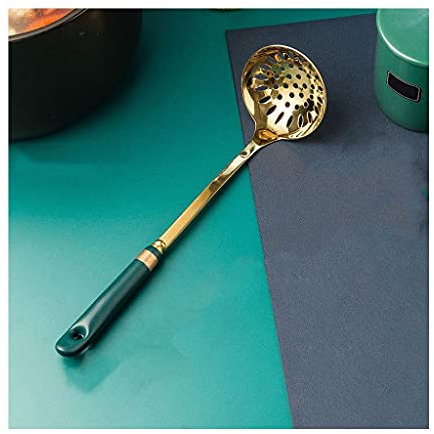 WRLRUILIAN Espresso Spoons Stainless Steel Oil Filter Spoon Kitchen Oil Skimmer Spoon Slotted Filter Spoon Very Suitable for Household Use for Water Filtering and Frying Tea Spoons (Color : Green)