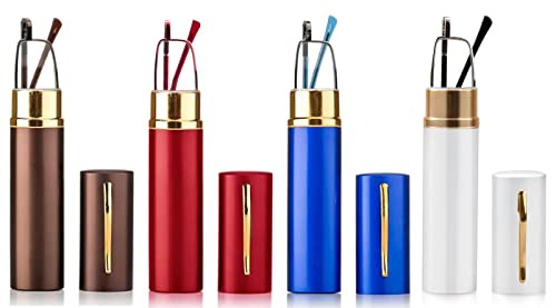 MMOWW 4 Pack Slim Pen Reading Glasses Pen Holder Men and Women Computer Readers,Portable Small Eyeglasses with Spring Hingle +2.5
