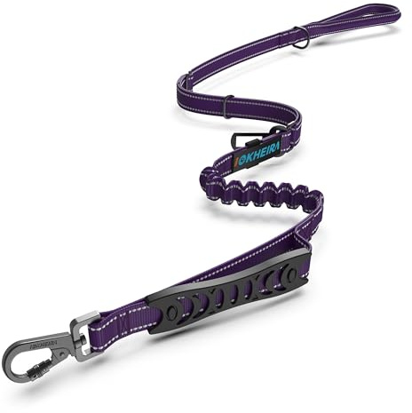 IOKHEIRA Bungee Leads with Car Seat Belt Buckle, Reflective Thread with Traffic Control Handle, Adjustable Dog Leash for Small to Large Dogs