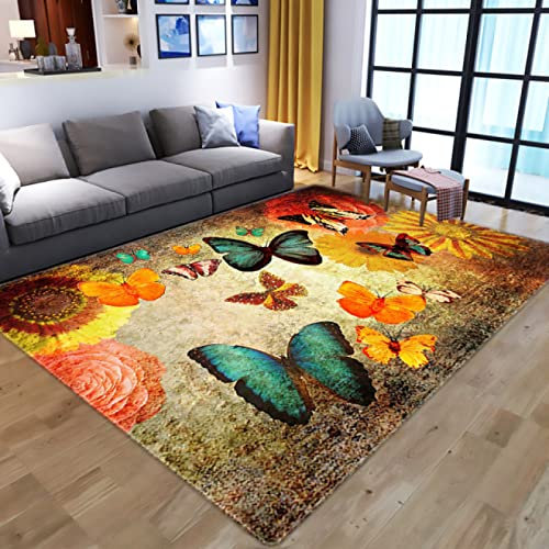 Alfombra Rectángulo, Alfombra Lavable, Mariposa Colorida， Alfombra Pequeña, Alfombra Simple, 160 x 280 cm