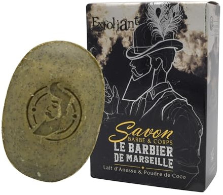 Le Barbier de Marseille - Savon Barbe Exfoliant - Lait d'Anesse & Coco - Nourrit, Hydrate & Exfolie - 125g