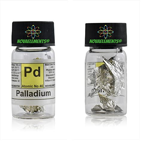 Palladio Blatt in Glasfläschchen mit Etikett, rein 99.99% Metallic Palladium für Sammlung Elemente