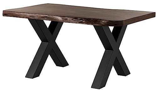 MASSIVMOEBEL24.DE | Freeform 5 Baumkantentisch aus Massivholz - Braun | 160x90 cm | Metallbeine X-Form anthrazit matt | aus Akazienholz | Esstisch echte Baumkante