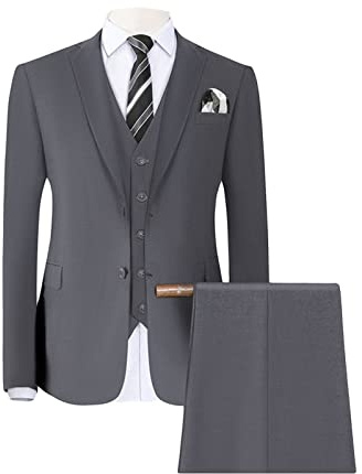 Men Suits 3 Piece Slim Fit Suit Single Breasted Jacket Vest & Pants Set Elegant Solid Business Wedding Prom Suits (Grey 2,5X-Large)