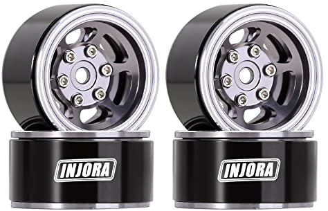 INJORA 1.0 Beadlock Wheel Rim 4PCS CNC Aluminum Wheels for 1/24 RC Crawler Car Axial SCX24 FMS FCX24 Upgrade，Grey