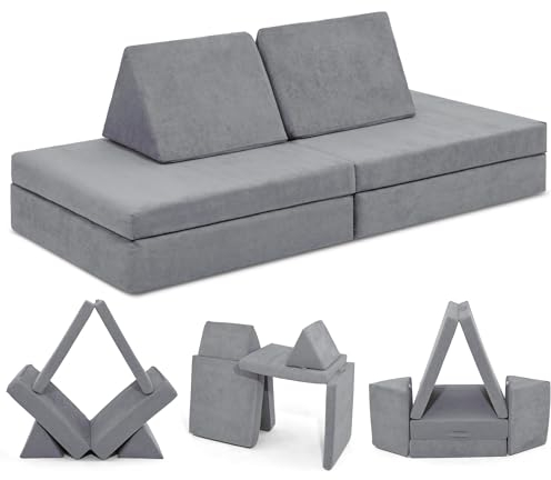 Linodino® Spielsofa | Kindersofa aus Schaumstoff Softbausteine - Kindercouch & Kuschelecke im Kinderzimmer | Stapelsteine für Kinder | Oeko-TEX 100 Zertifiziert | Delfin Grau