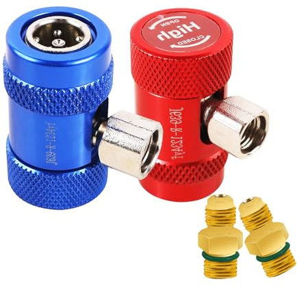 2 Stück Klimagas R1234YF Adapter, Kältemittel Auto Hoch Niedrig Einstellbar 1/4 Zoll AC R1234YF Stecker Adapter Klimaanlage Schnellkupplung Steckeradapter Kältemittel Manometer Schlauch