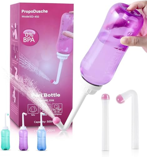Podusche Portable Bidet 450 ml - Intimdusche Wochenbett mit 2 Düsen für Vaginaldusche Analdusche, Podusche für frau, Peri bottle für Reisen,Täglichen Gebrauch und Camping Dusche