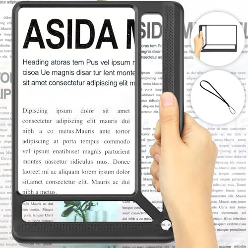 Tobegiga 5X Full Page Magnifying Glass for Reading, Lightweight Rectangular Magnifier Provides Large Book Page Viewing Area, Upgraded Handheld Magnifier for Reading Small Prints for Seniors Low Vision