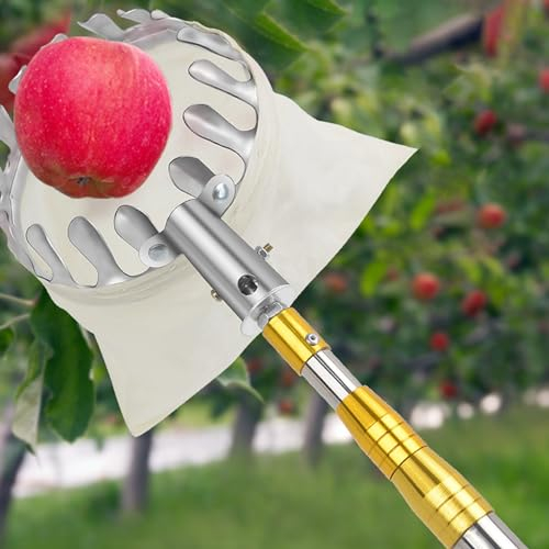 Cueille Fruit Telescopique 2m/4m/5m/6m/7m Amovible Cueille Fruits avec Sac, Ramasse Fruit avec Perche Telescopique pour La Récolte de Pêches, Pommes, Agrumes (Size : 6m(19.7ft))