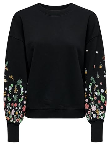 Only Onlbrooke L/S O-Neck Flower Swt, Felpa Donna, Black/Print:Sleeve Flower, S