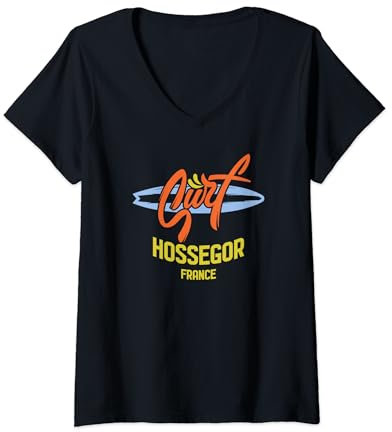 Damen Surf Hossegor, Surfing Hossegor in Frankreich, Crossboard T-Shirt mit V-Ausschnitt