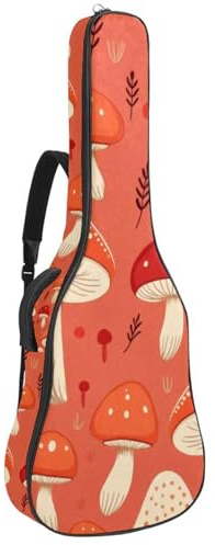 Universal Gitarrentasche Wasserdicht Gigbag für 40/41/42 Zoll Akustikgitarre mit Zubehörfach Schutzschicht Mehrere Taschen Rot Pilz Muster, mehrfarbig, 42.9x16.9x4.7 in, Gitarrentasche
