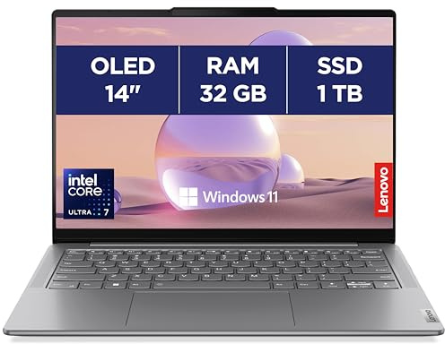 Lenovo Yoga Slim 7 14IMH9 - Ordinateur Portable 14'' OLED (Intel Core Ultra 7 155H, RAM 32Go, SSD 1To, Intel Arc Graphics,Windows 11 Home) Clavier rétroéclairé AZERTY FR - Lunaire Gris