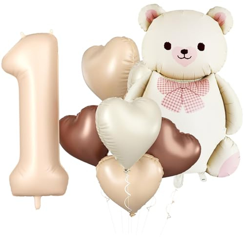Koboko Bär Geburtstagsdeko 1 Jahr Mädchen, Ballon Deko 1. Geburtstag Mädchen Junge, Bären Geburtstag Deko Luftballons 1 Jahr, Herz Folienballon 1 Geburtstag Mädchen, Erster Geburtstag Mädchen Deko