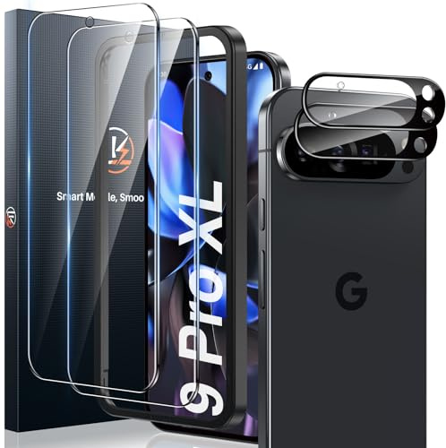 LK für Google Pixel 9 Pro XL für Panzerglas mit 2 Glas & 2 Kameraschutz | 9H Härte Bruchsicher Kratzfest Schutzglas, Anti-Fingerabdruck, Rahmen-Installationshilfe, 0 Staub & Blasen, HD-klar