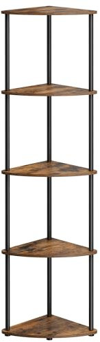 SONGMICS HOME Superschnelle werkzeuglose Montage, Eckregal mit 5 Ebenen, Standregal, Regal, 38,3 x 27 x 139 cm, Wohnzimmer, Schlafzimmer, Küche, vintagebraun LBC610K01