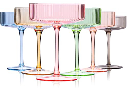 Cyrelwing Pastel Light Colored Coupe Glasses Set of 6 for spring summer|9 oz martini Glasses |Colorful Cocktail Glasses Set,Colored Coupe Glass,Champagne Coupe Glasses for Cocktail,Martini,Champagne