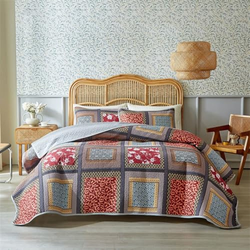DMBAOD Dessus De Lit 2 Personnes Patchwork Couvre Lit Matelasse De Luxe Boutis Coton Décoratif Courtepointe Jeté De Lit Multifonction avec 2 Taies d'oreiller A 264x230cm