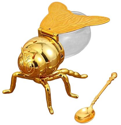 MagiDeal Pot à miel d'abeille, sucrier avec cuillère, récipient à condiments moderne et créatif, polyvalent, pour fêtes, cuisine festive, Queue D'abeille Dorée