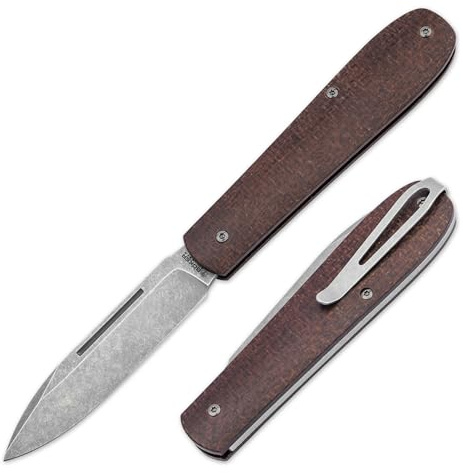 BÖKER SOLINGEN® Coffin Jute Micarta - handgefertigtes Taschenmesser 42a konform - EDC Zweihandmesser mit extra scharfer 8 cm MagnaCut Klinge - Premium Slipjoint Klappmesser mit Micarta Griff & Etui