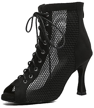 MINITOO Sexy Damen Ballroom Tanzschuhe Offene Tanzen Stiefeletten Abend Prom Sandalen L573 Schwarz 9cm Absatz EU 40