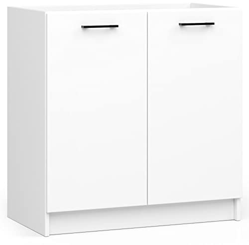 AKORD | Mueble de Cocina Bajo Fregadero - Oliwia S80 | Base de Cocina con 2 Puertas y 1 Estante | Mueble de Entrada | Armario | 46 x 80 x 82 cm | Blanco
