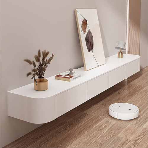 Väggmonterad TV-Bänk, Flytande TV-Skåp, Väggmonterad TV-Enhet, Flytande TV Bänk Med 2 Lådor, Modern Vardagsrummet Hängande TV-bänk, Media TV-skåp Konsol, TV Media Console (vit, 220x24x20cm)