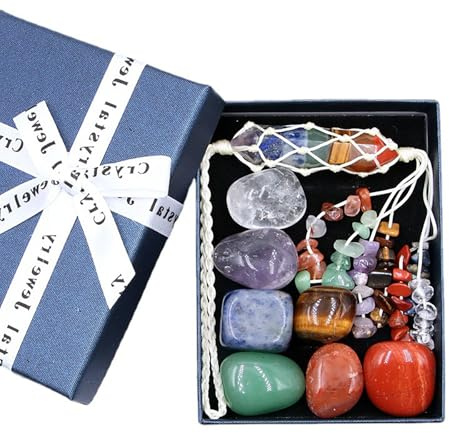 CHSEEO Juego de 8 cristales curativos, 1 colgante de piedras preciosas de 7 chakras y 7 cristales de 7 chakras, regalos de cristales de chakras para Reiki, meditación, decoraciones de bricolaje