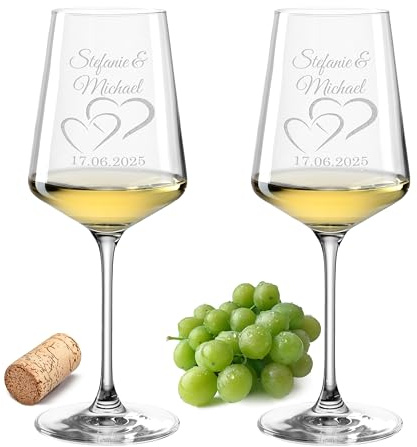 Gravur-Max Weinglas 2er Set 560 ml „Nur die Liebe zählt“ - Herz-Glas – Leonardo Puccini Glas mit Lasergravur – personalisierte Weingläser mit Namen & Datum – Geschenk für Paare, Valentins- & Jahrestag