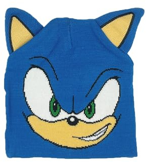 SONIC THE HEDGEHOG Sonic Bonnet pour enfant avec oreilles | Bonnet | Petits cadeaux pour garçon Bonnet d'hiver | Bonnet tricoté, bleu, 54