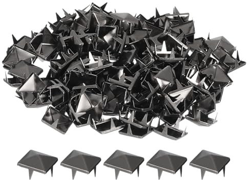 sourcing map 100 Pcs Pyramid Rivets for Clothing, 10mm 4-Jaw Square Rivets, Black Metal Pyramid Studs Handicraft, Punk Rock Nailhead Spots for Clothing Bag Leather Shoes