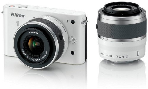 Nikon 1 J1 Compact System Camera - White (10-30mm and 30-110mm Twin Kit, 10MP) 3 inch LCD Screen (Renewed)