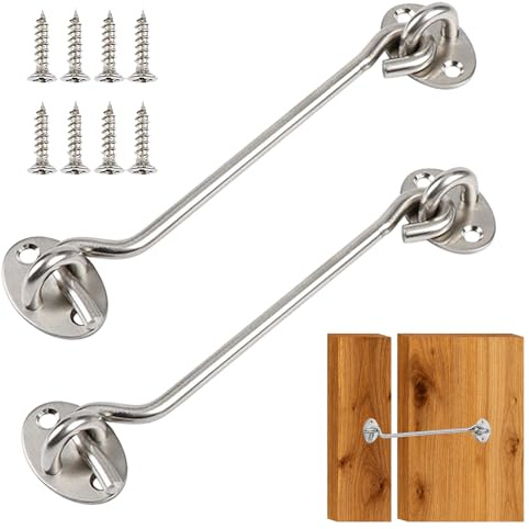 10 Inch Cabin Hooks for Doors Outside, Gate Hook and Eye Latch, Latch Hook, 2Pack Stainless Steel 250mm Heavy Duty Cabin Hooks for Wooden Gates Window Brace Gate Door Catch