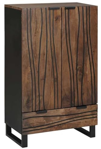 QJBSAVVA Buffet haut en noyer massif 60 x 33,5 x 100 cm avec cadre en métal noir, design moderne pour salon et bureau