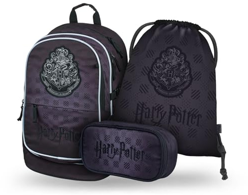 Baagl Skolryggsäck set pojkar flickor 3 delar, skolväska för grundskola folkskola, grundskola skolväska med bröstbälte, ergonomisk skolväska (Harry Potter Hogwarts)
