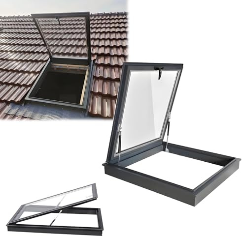 Indoor Attic Skylight Windows, Roof Viewing Aluminium Window, Flush Mount House Egress Window with Tempered Glass,Basement Daylighting Well Covers for Sunroom Barn