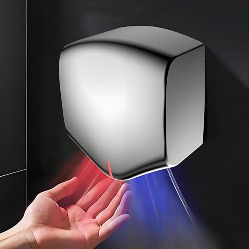 GTANND Sèche-Mains électrique Haute Vitesse à économie d'énergie, sèche-Mains Mural en Acier Inoxydable, sèche-Mains à Induction Automatique pour Cuisine, Salle de Bain et Toilettes.