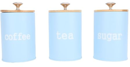 Sunicon Storage jars with sealing lids, kitchen storage containers three piece set, sealed iron storage jars suitable for coffee, tea and sugar (Blue)
