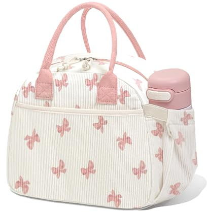 Lunchtasche Handtasche, Kühltaschen, Bowknot Beige Thermotasche, Lunchbox Erwachsene, Lunch Tasche für Kinder Frauen, Lsolierte Mittagstasche mit Wasserfestem Futter für Arbeit, Picknick, Schule