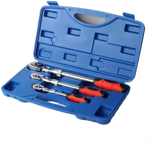 Juego de 3 llaves de trinquete de 72 dientes con cabeza extensible para reparación de automóviles, tamaños de unidad de 1/4 pulgadas, 3/8 pulgadas, 1/2 pulgadas, herramienta manual de acero al cromo