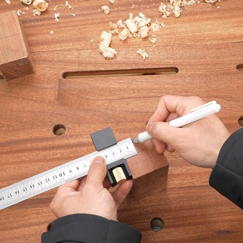 Taidda Woodworking Scriber Steel Scale Stop Block, Adjustable Position Aluminum Alloy Marking Stopper with Brass Locking Screw, for Carpenter Instrument Tool and Metal Processing