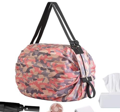 Vikbara shoppingpåsar – återanvändbar shoppingväska, shoppingväska, vattentät arrangör, bärväska för dagliga behov, kläder, mat, sportutrustning, camping, arbete, ROSA, Siehe Beschreibung