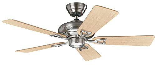 HUNTER FAN Seville II, 112 cm, Ventilatore da Soffitto per Interni con Catena a Strappo, Finitura in Nichel Spazzolato, 5 Pale Color Acero e Grigio, Ideale per l'Estate e l'Inverno, Modello 24038