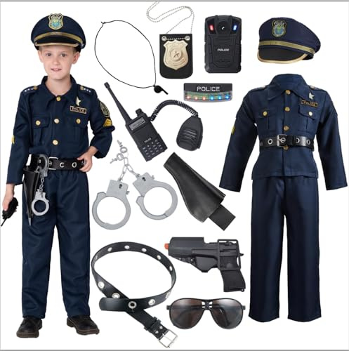 JOYIN Toy Halloween Toddler Police Costume, Police Officer Costume for Boys, Kids Cop Outfit with Toy Accessories for Unisex Halloween Pretend Roleplay, Themed Party (Small, 5-7 yrs)